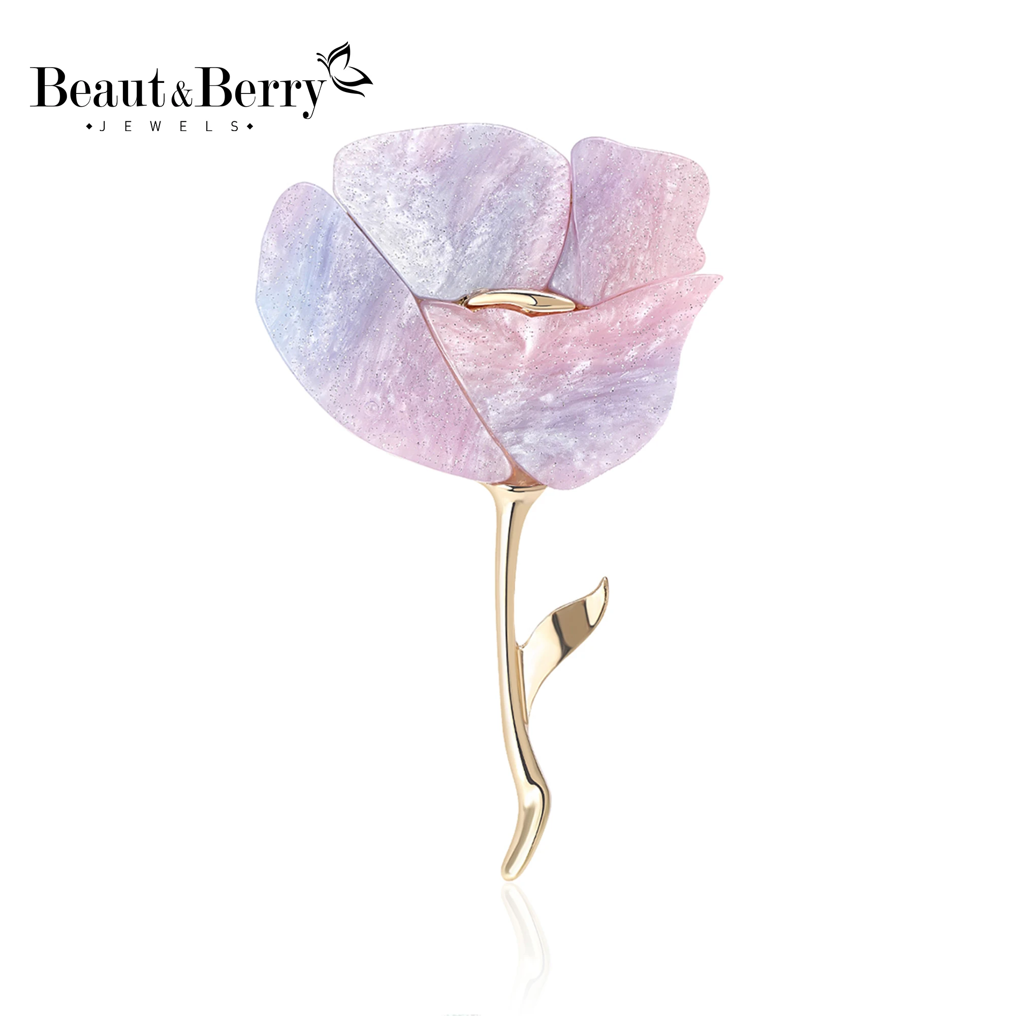 Beaut&Berry Trendy Resin Rose Flower Brooches for Women Unisex Plant Lapel Pins Office Party Casual Accessories Gifts