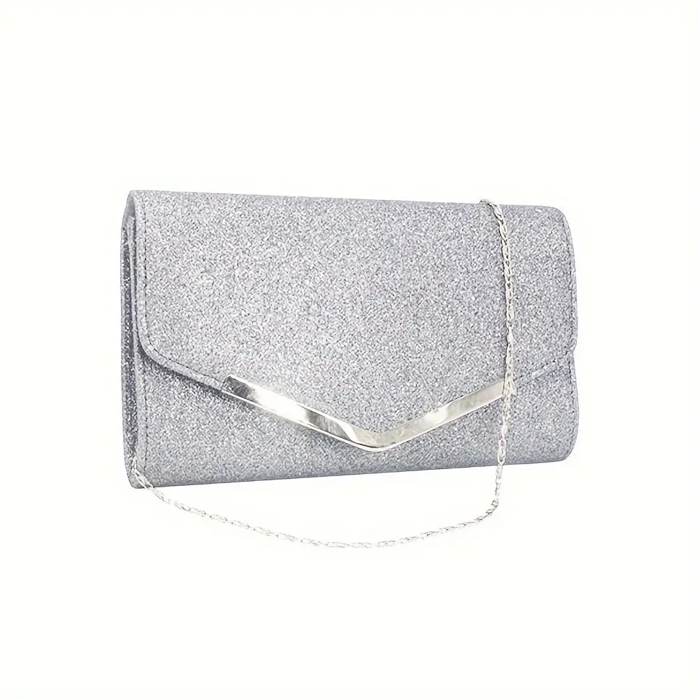 1pc Ladies\' Dinner Bag With Chain, Sparkling Silver Long Wallet, Suitable for Various Weddings and parties