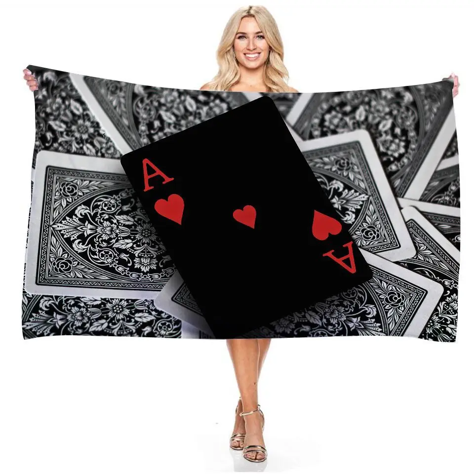 Red White Black Playing Card Game Beach Towel, Microfiber Absorbent Quick Dry Bath Towel, In Vintage Style Soft Kid Unisex Towel