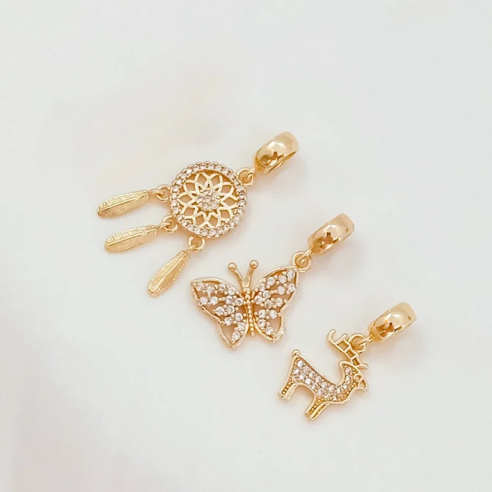 

14K Gold-plated Micro-inlaid Zircon Butterfly Bear Christmas Deer Dreamcatcher Pendant DIY Red String Pendant