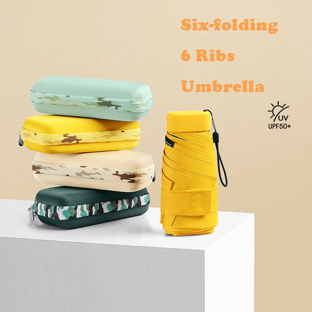 Pure Color, Sunny and Rainy Umbrellas, Manual 6 Ribs Six-folding, Dual-use Umbrella for Sunscreen UV-proof , Holiday Gift