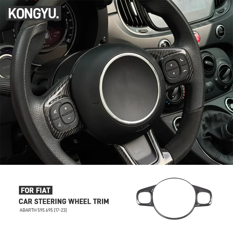 For Abarth 595 695 2017-2023 Real Carbon Fiber Car Steering Wheel Panel Decoration Trim Cover Sticker Interior Accessories