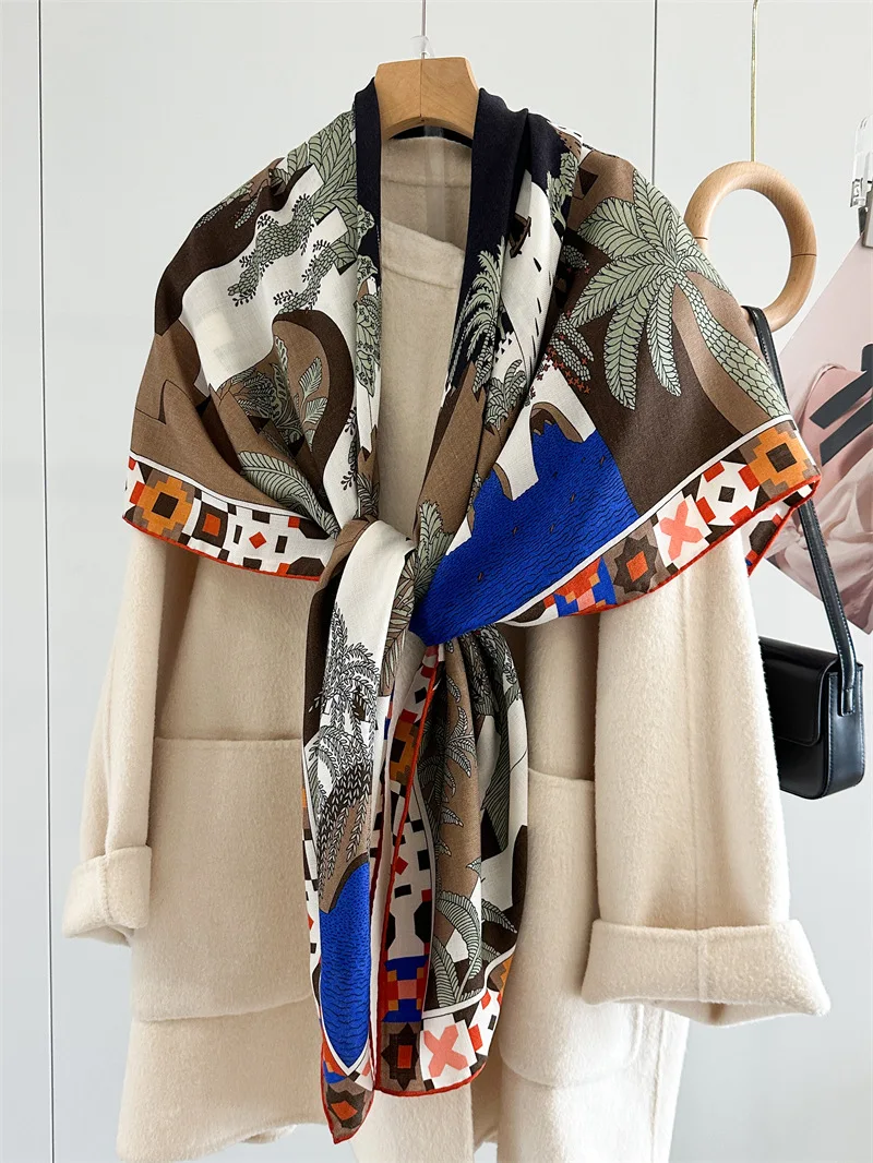 70%Wool 30%Silk Scarf 135CM 135CM Luxury Winter Warm Shawls Women Square Stole Blanket Christmas Valentine's Day gift
