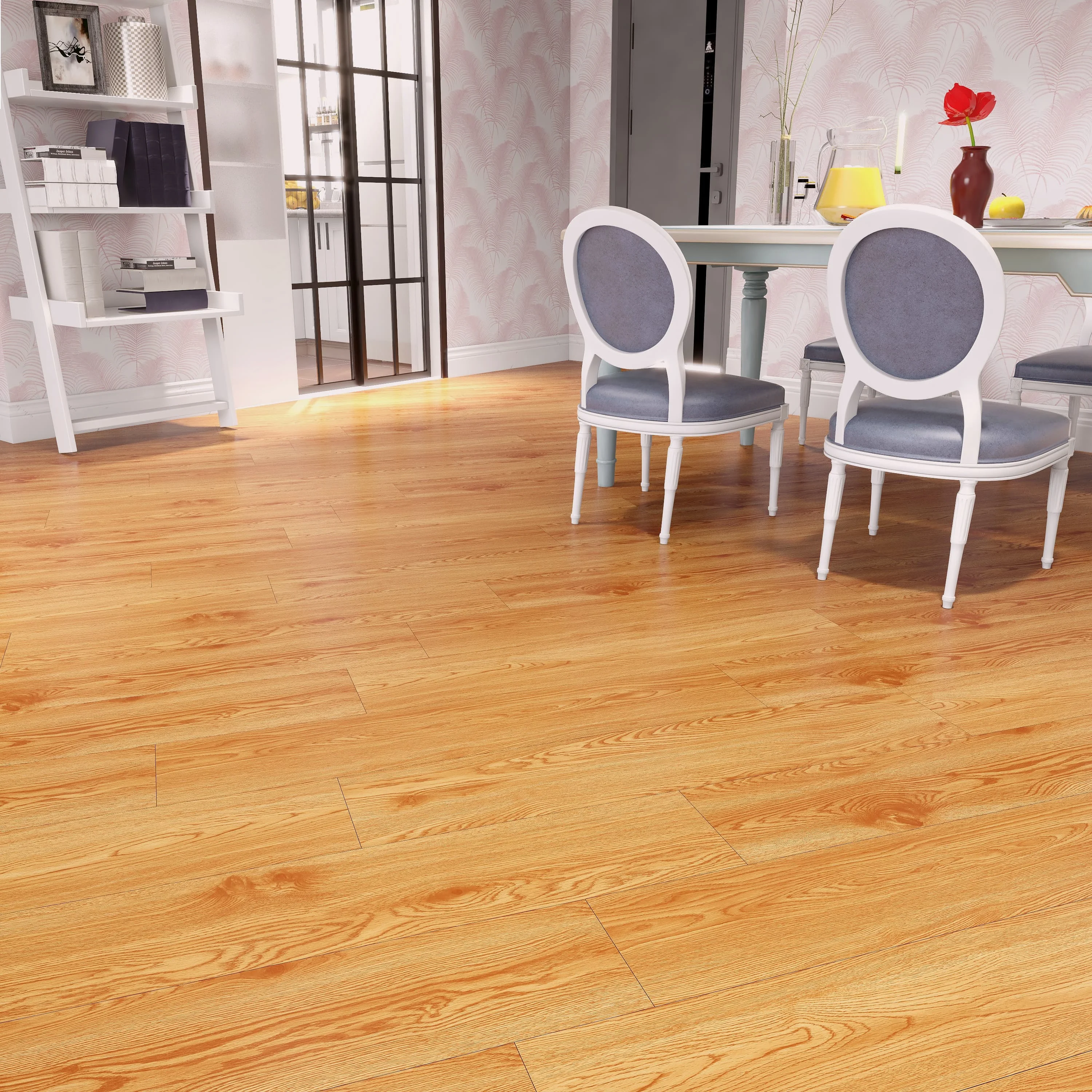 التكنولوجيا الألمانية Aquaclick 8 مللي متر عالي اللمعان مقاوم للماء HDF AC4 أرضيات خشبية مغلفة صديقة للبيئة صينية حديثة لاستخدام الحمام