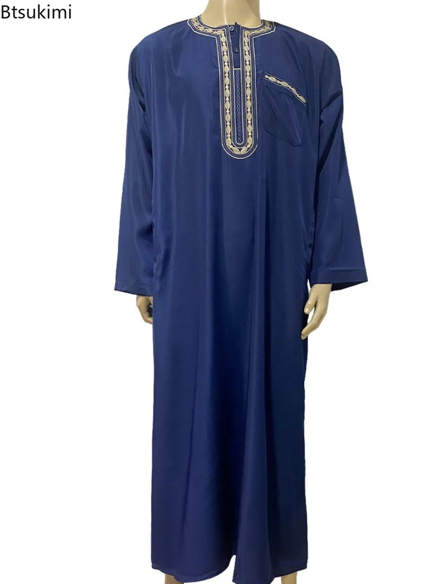 New Muslim Men Long Sleeve Abaya Middle East Ethnic Style Jubba Thobe Pakistan Saudi Arab Kaftan Islamic Clothing Prayer Dress