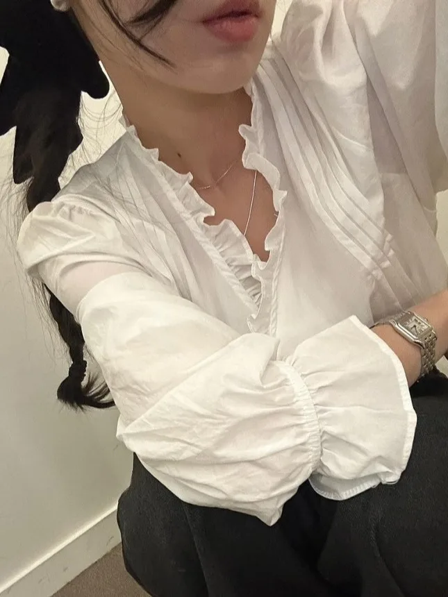 

Шикарный белый женский многослойный топ irt на одной пуговице Bell Sve, хлопковый весенне-осенний модный многослойный топ в Корейском стиле