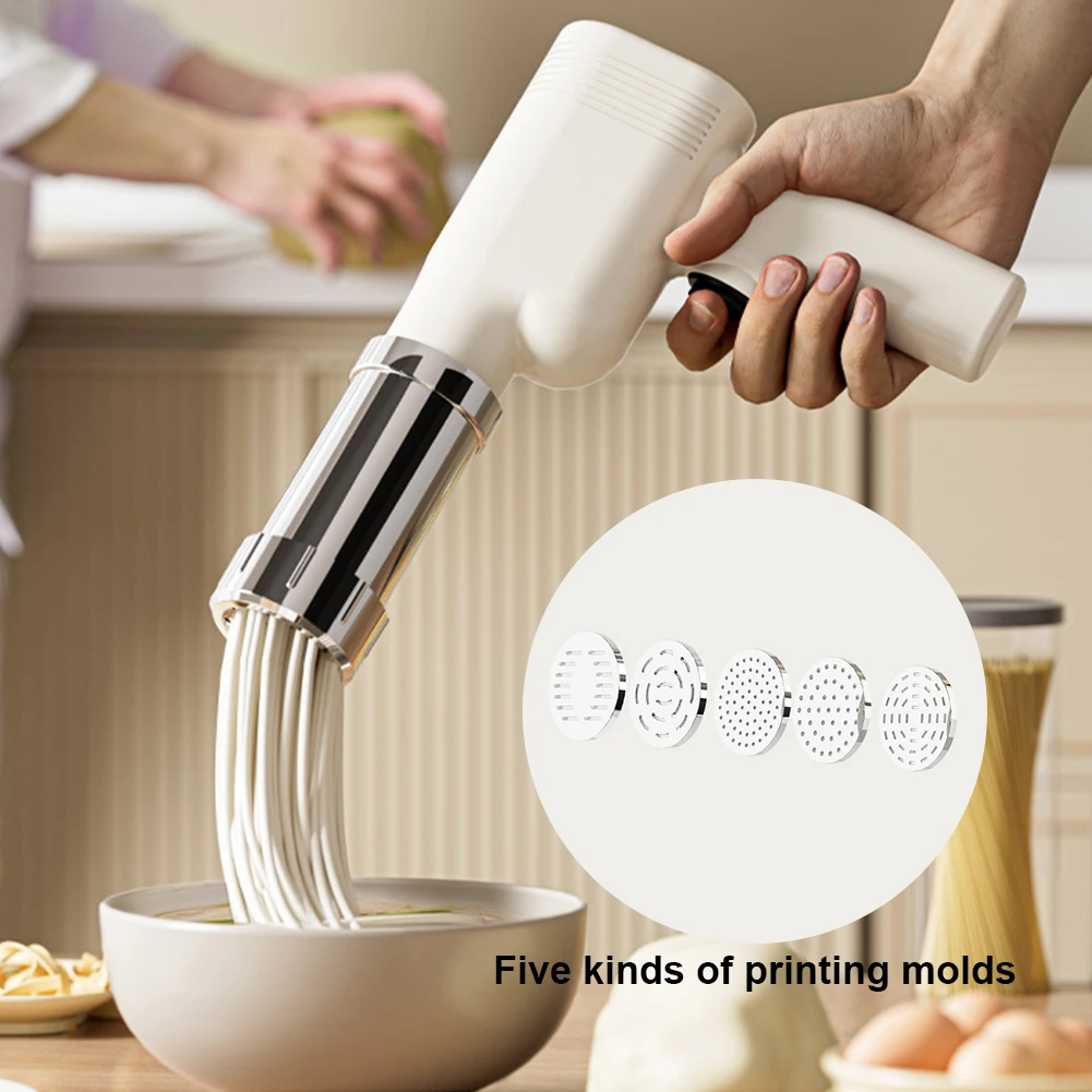 

Electric Noodle Maker Cordless Automatic Noodle Maker 5 Molds USB Charging Utility Kitchen Gadget