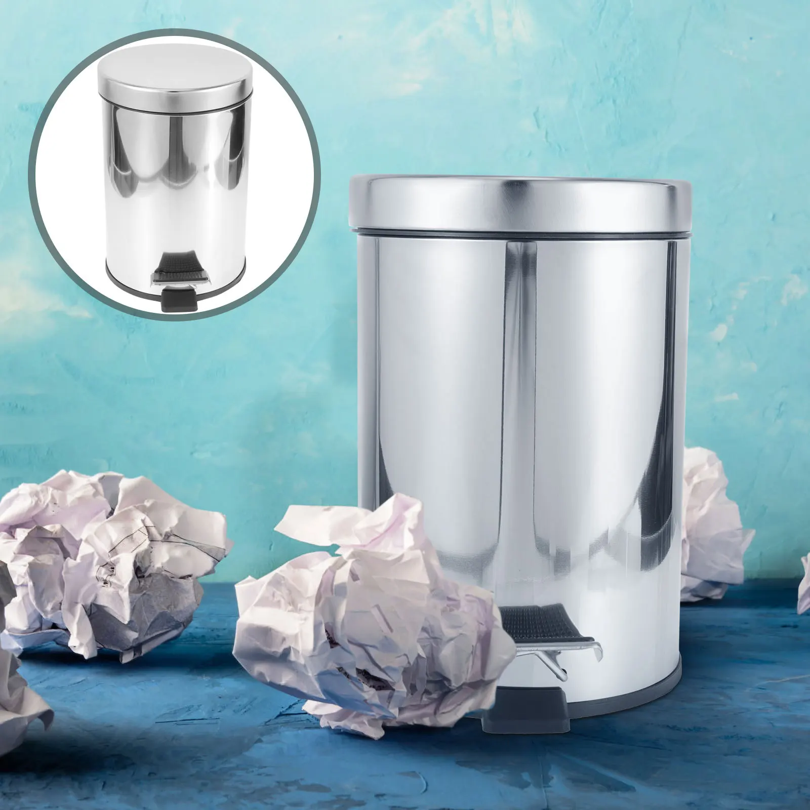 

Pedal Trash Can Stainless Steel Kitchen Bin Large Opening Lidded Dust Bin Waste Paper Bucket Rubbish Container Household