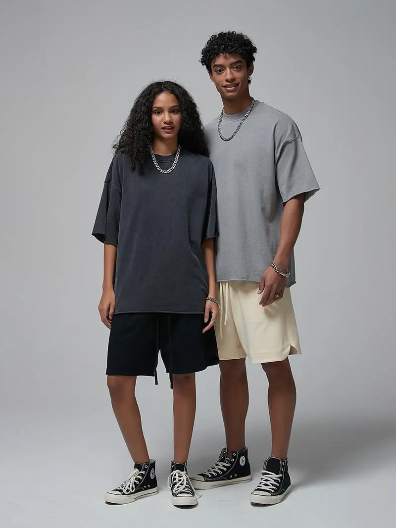 

Artiemaster American Streetwear 305G Hemp Cotton Heavyweight Waed Distred Rolled Color Loose ort Sve T-s...