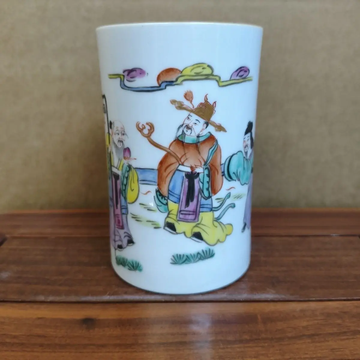 Ancienne collection, porte-stylo en porcelaine peint à la main, motif Famille Rose, récipient décoratif traditionnel chinois