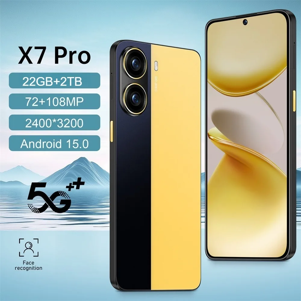 2026 Hot X7 Pro 7.3 بوصة 7800 مللي أمبير بطارية الإصدار العالمي بطاقة ذكية مزدوجة أصلية 22 جيجابايت + 2 تيرا بايت وظيفة التعرف على الوجه أندرويد