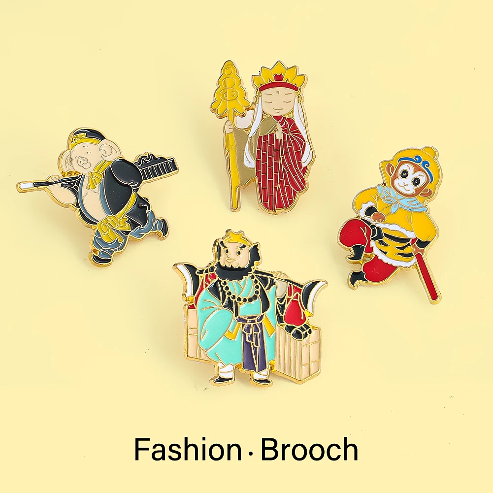 Cartoon Journey To The West Tang Monk Monkey King Zinc Alloy Brooch Enamel Pins Chinoiserie Crafts Badges Custom Lapels Jewelry