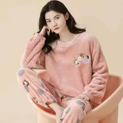 Fleece Velvet Pyjama Cartoon Women Pajamas Set Winter Flannel Sleepwear Warm Pijamas Mujer Ladies Loungewear Casual Homewear