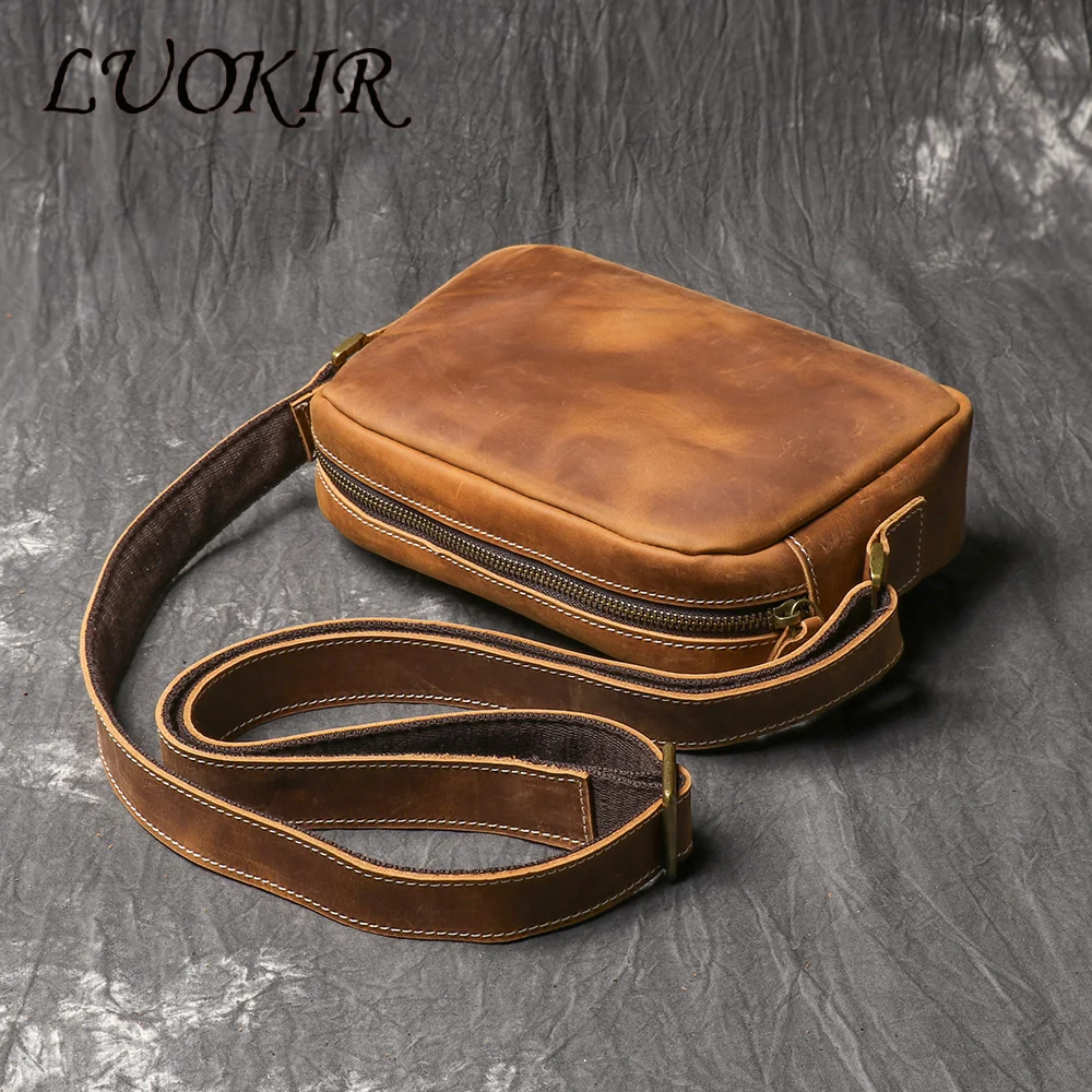 

LUOKIR Genuine Leather Minimalist Men's And Women's Shoulder Bag, Crazy Horse Leather Diagonal Cross Bag, Retro iPad Bag