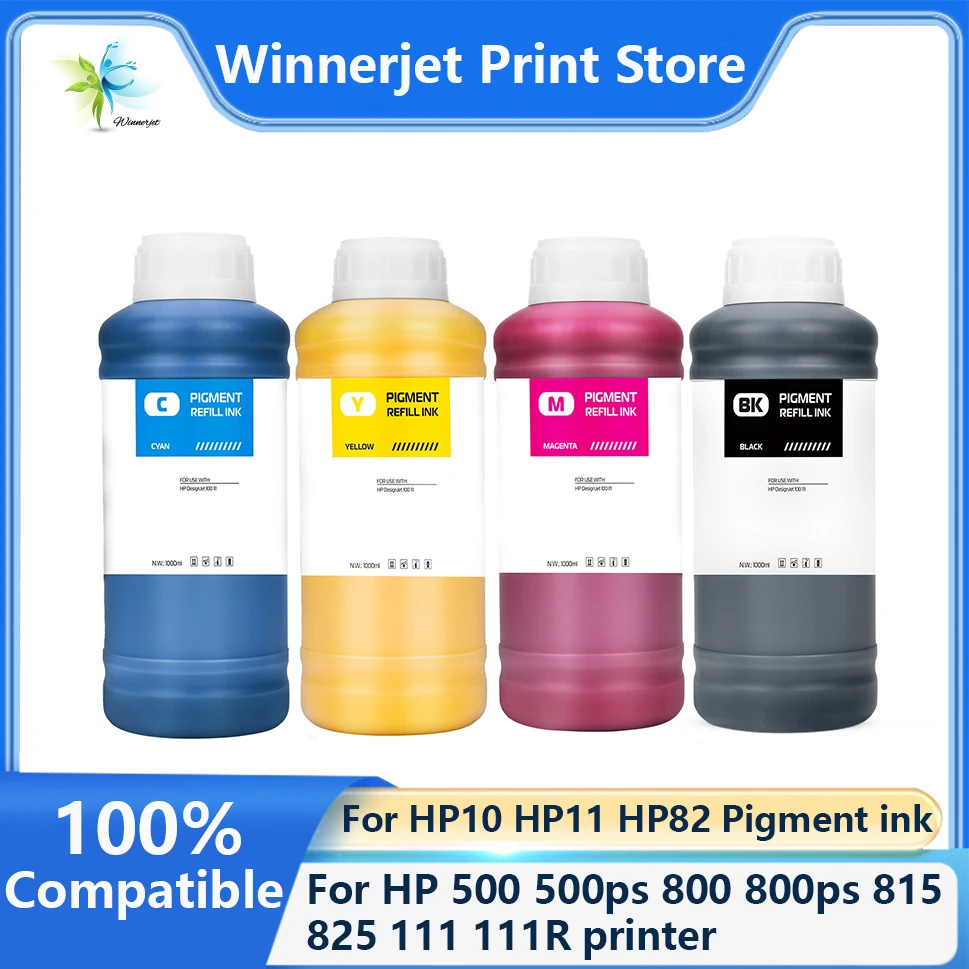 

Winnerjet for HP10 HP11 HP82 1000ml Pigment ink For hp 500 500ps 800 800ps 815 825 111 111R 510 24-in 510 42-in printer