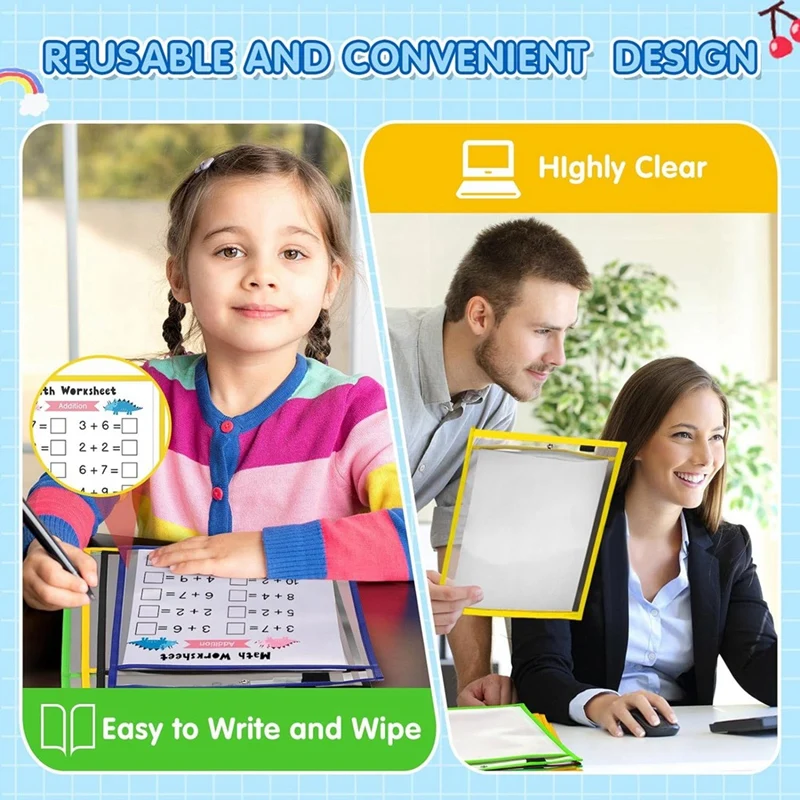 28 قطعة حامل ملاحظات العمل جيب حقيبة ملفات بلاستيكية جافة محو الأكمام لتنظيم مكتب المعلم D