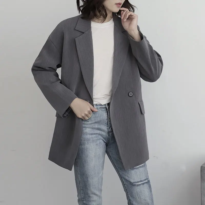 Blazer Frauen Langarm Anzug koreanische schicke Luxusmarke Frauen Kleidung Mäntel Jacke Frühling Herbst Büro Damen Jacke grau