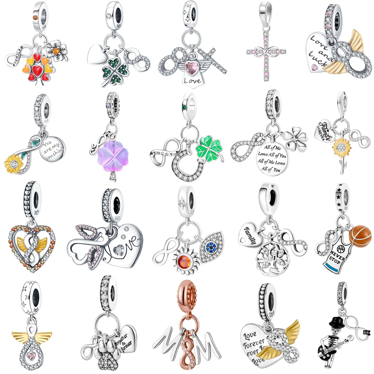 

Original 925 Charms Sterling Silver Infinity Wings Sunflower Clover Cross Pendant for Pandora DIY Bracelet Ladies Jewelry Gift