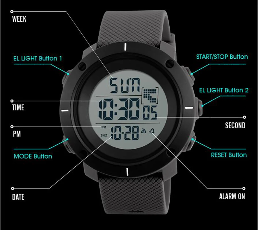 SKMEI Fashion Outdoor Sports Watch Multifunction Dual Time Dsplay EL Luminous Date Waterproof Men's Relojes electrónicos 1212