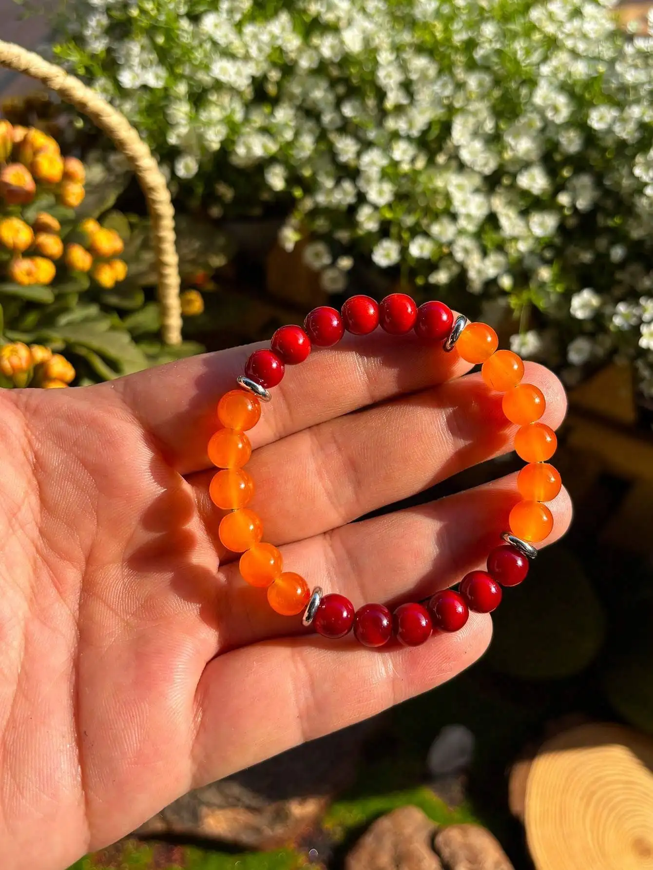 Pulsera Elástica de Cuarzo Degradado Rojo Anaranjado de 8mm, Joyería de Muñeca con Cuentas de Piedras Preciosas Naturales, Regalo Significativo para Cualquier Ocasión
