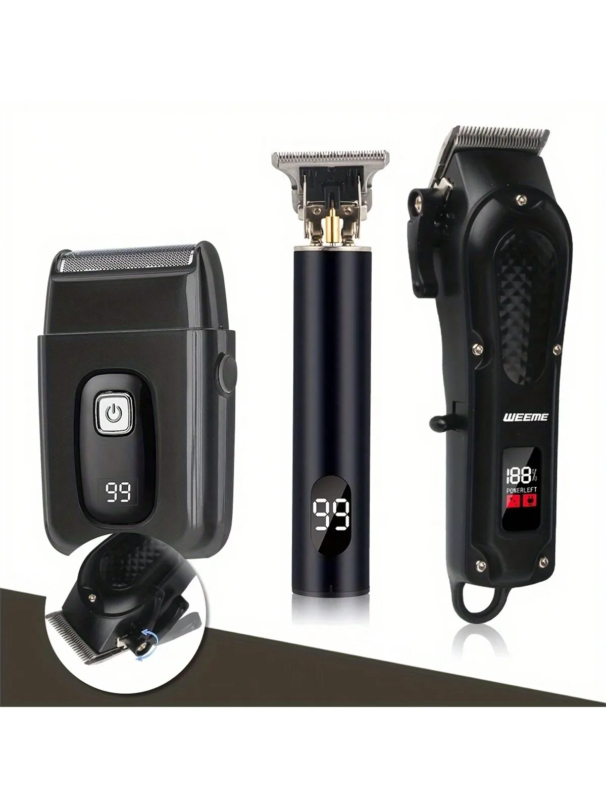 مجموعة ماكينة قص الشعر الاحترافية لعام 2026، ماكينة حلاقة كهربائية مع ماكينة تشذيب وشفرات حلاقة على شكل حرف T، شاشة LCD، ضوضاء منخفضة، قابلة لإعادة الشحن #3