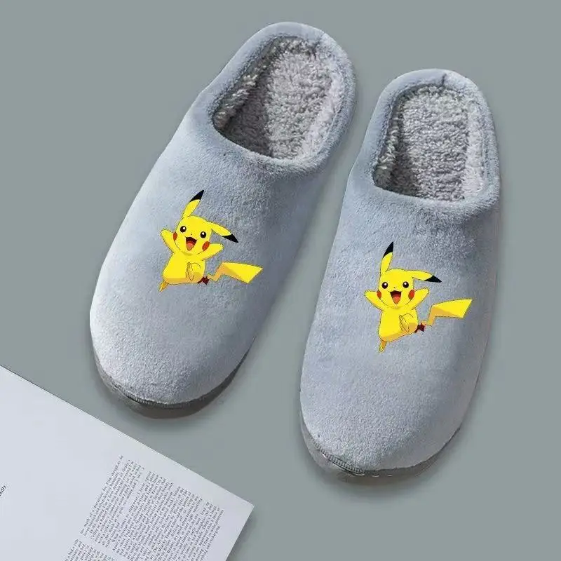 

plus size drop shipping Pikachu grils slipper 2025 new autumn winter popular soft bottom gray warm man cotton slipper for women