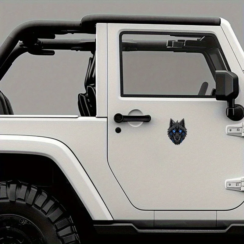 1PC Neon Blue-Eyed Wolf Decal - Edgy Waterproof Vinyl for Laptops, Cars & Gadgets - Ideal for Wildlife & Cyber Style Lovers