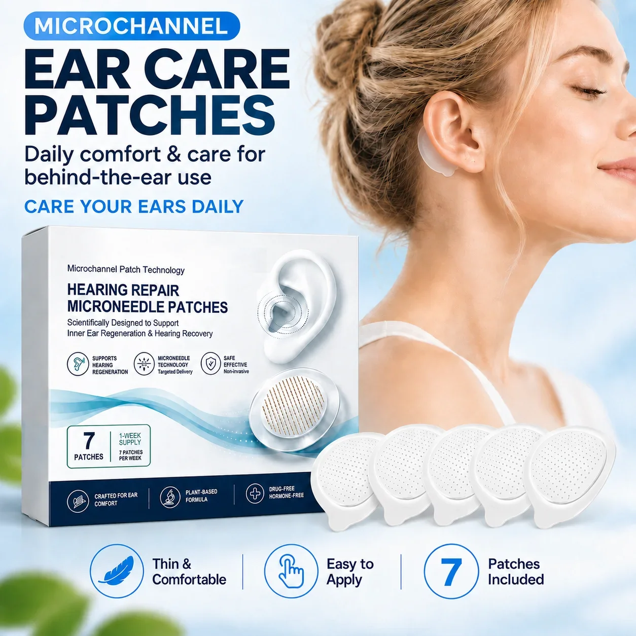 Hearing Repair Microneedle Patches Plant‑Based Ear Care Patch Non‑Invasive Targeted Delivery Ear Hearing Support Ear Health Care