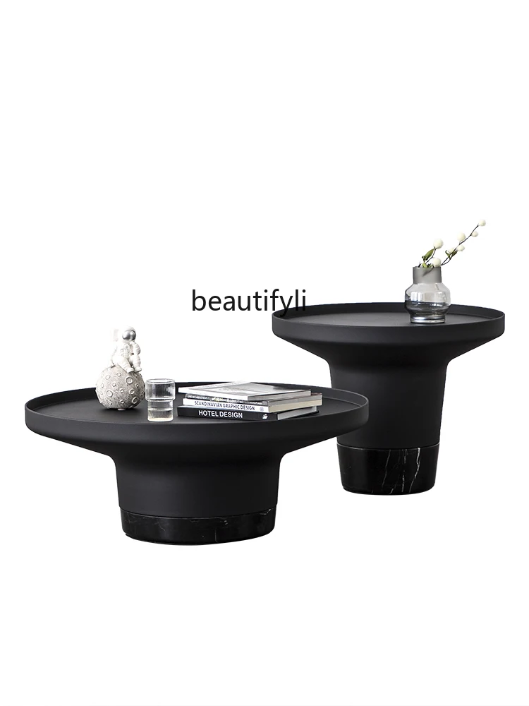 

Marble Metal Tea Table Designer Light Luxury Modern Living Room Height Circle and Creative Side Table