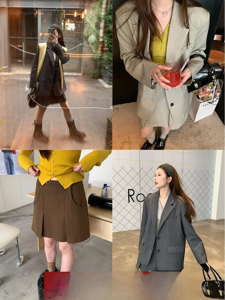 

Костюм-двойка Imxiang: пиджак с рукавами-бананами и юбка с высокой талией, женский повседневный комплект в корейском стиле, весна-осень