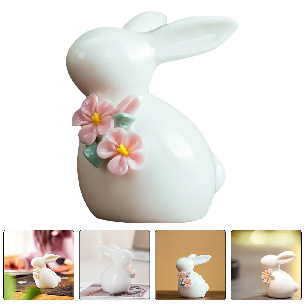 

Miniature Porcelain Bunny with Lavender Blossom Delicate Rabbit Decoration for Home Interior Garden Space Elegant Bunny Decor