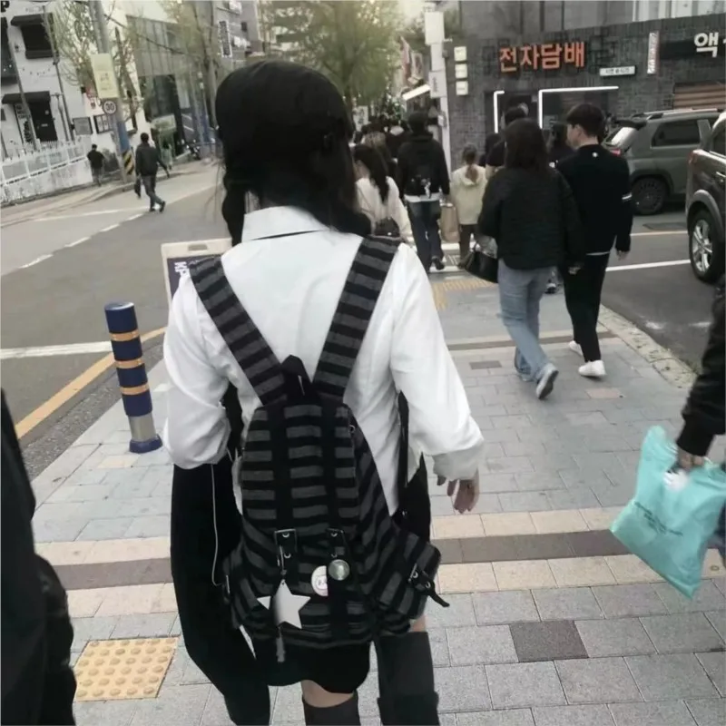 حقيبة ظهر هاراجوكو كلاسيكية للنساء فريدة من نوعها مخططة ذات سعة كبيرة حقيبة Mochilas Mujer Y2K حقيبة نهارية للسيدات غير رسمية على الموضة