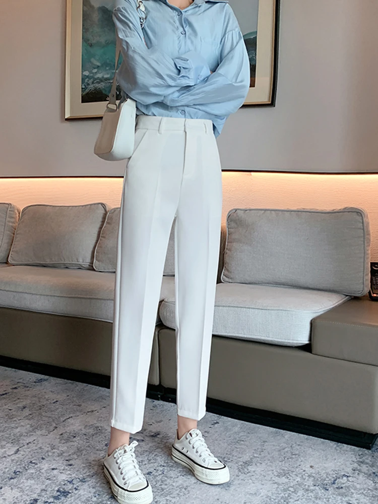 2024 Korean New Office Lady Suit Pants Female White Pencil Harem Pants Women Summer Thin Straight High Waist Capri XS-4XL Z4