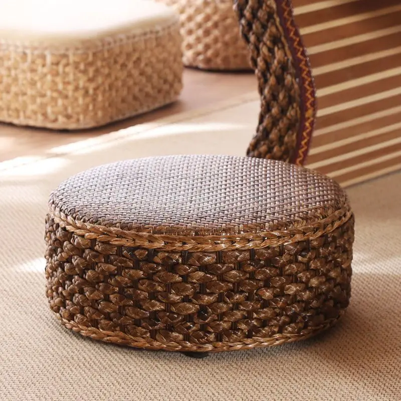 30x30 Rattan Short Stool Creative Hand-Woven Piers Household Living Room Sofa Coffee Table Stool Load-Bearing Strong and Durable