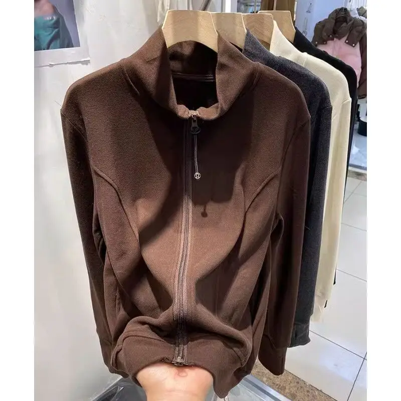 Stand Collar Double-sided German Velvet Sweatshirt for Women Soft and Loose T-shirt Thick and Warm Casual Zipper Cardigan Jacket