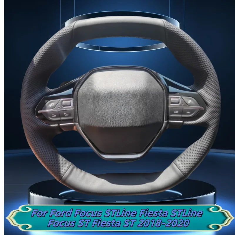 

Car Steering Wheel Cover Hand-Sewn Genuine Leather For Ford Focus STLine Fiesta STLine Focus ST Fiesta ST 2018-2020 Accessories