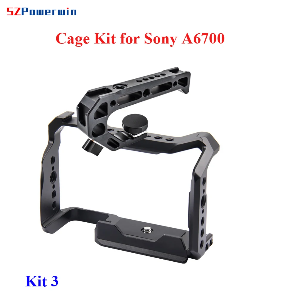 Powerwin for Sony A6700 Camera Cage Kit Stabilizer Rig Protective Extension Frame Gimbal Arri Locating Screw Wooden Handle