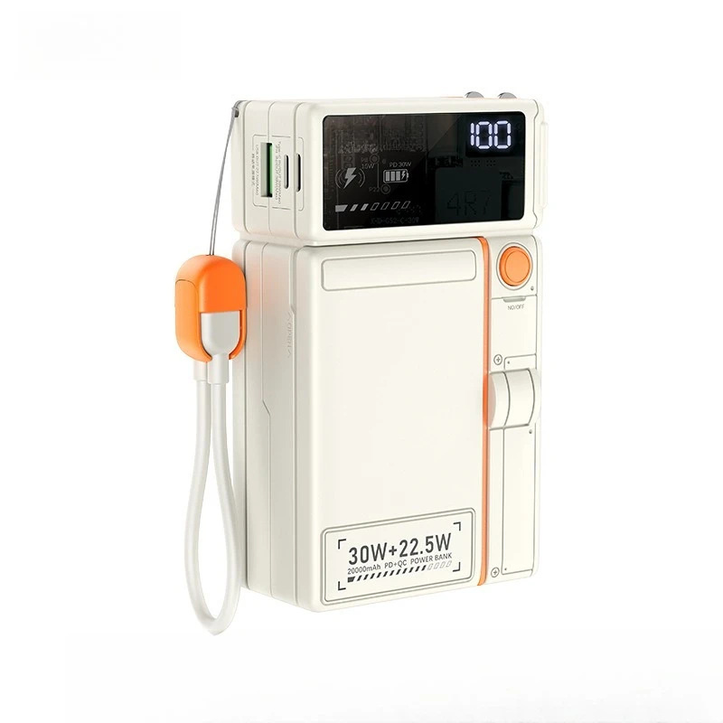 20000mAh Magnetic Wireless Power Bank with Plug Built-in Cable Fast Charging Power Bank 3C