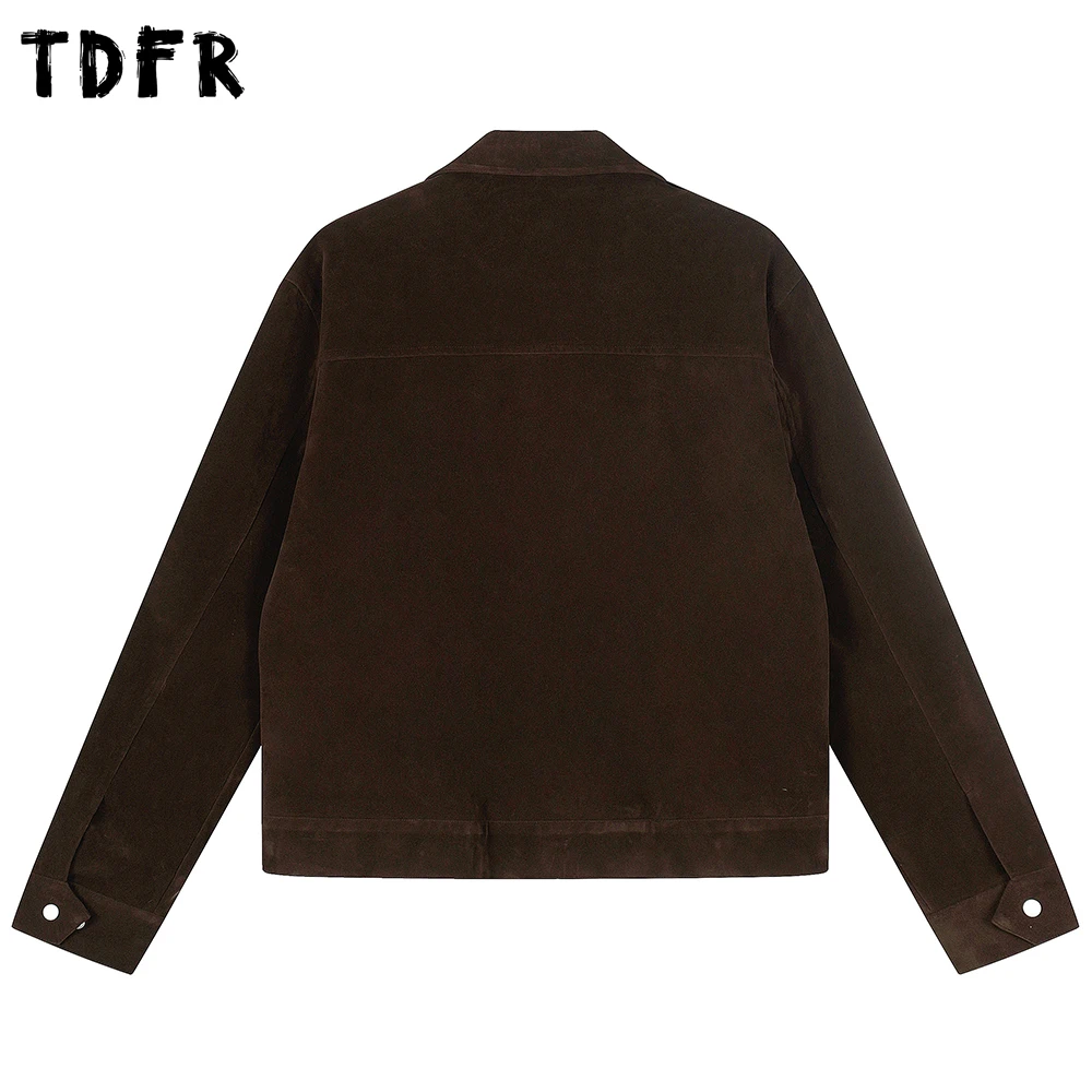 الرجعية الجلد المدبوغ التلبيب سترة رجالي تقسم بلون الخريف الشتاء عادية فضفاضة طويلة الأكمام ملابس خارجية رجل
