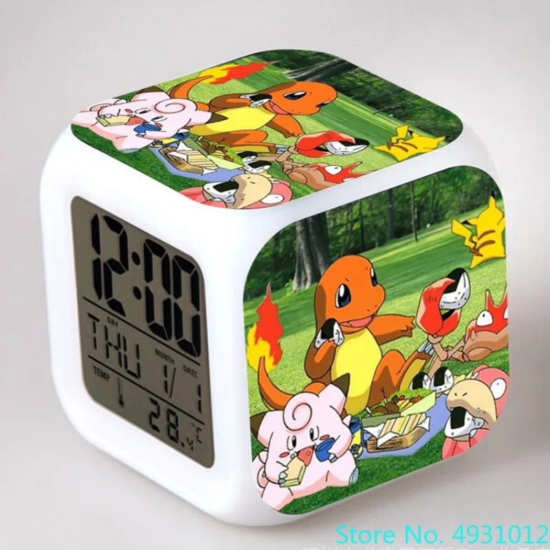 8x8x8cm Pokemon Spitfire dragón agua flecha tortuga despertador electrónico Anime reloj Digital niños estudiante regalo luminoso