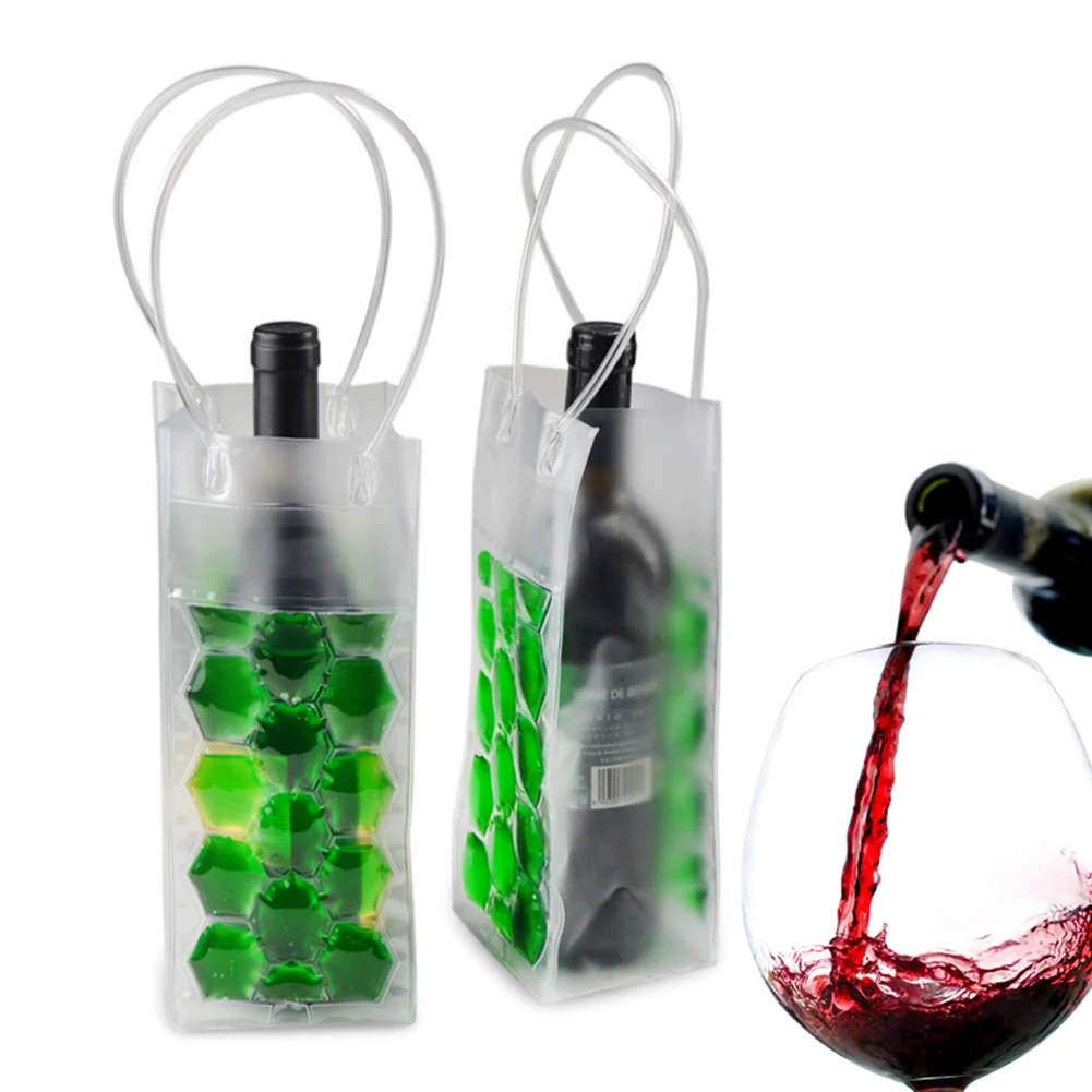 Wine Chills Bag Portable Ice Bag Sturdy  Water-tight Reusable Foldable Wine Chiller Ice Plastic Bag Wine Cooler With Handle