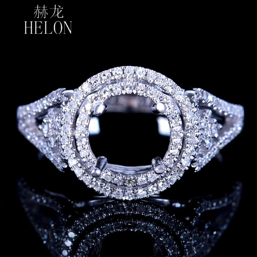 HELON 6.5-7mm Round Cut Solid 14k 10k White Gold 0.4ct Natural Diamonds Semi Mount  Engagement Ring Women Trendy Fine Jewelry