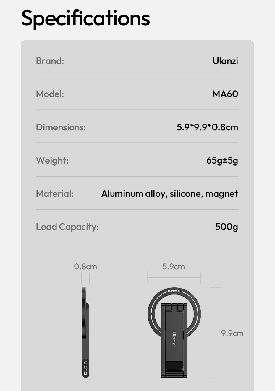 � Ulanzi MA60 faltbare magnetische Telefonstativ-Handheld-Selfie-Telefonhalterung für iPhone 16 15 14 13 Android mit Magnetring – Detail 17