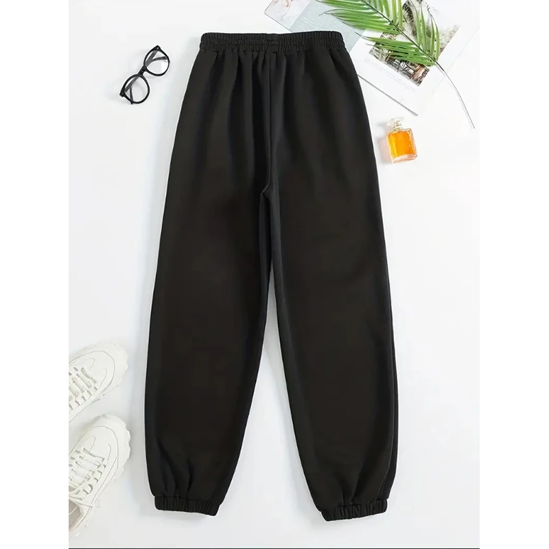 Autumn and Winter Women\'s Trousers Letter Print Elasticated Waist Pockets Footed Trousers Fashion New Female Pants