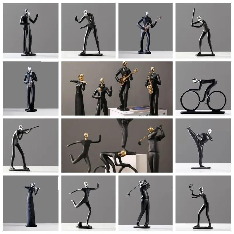 

Resin Athletes/Musicians Figurines Silver/Gold Color Home Cabinet Simple Graceful Decoration Creative Decor Character Miniatures