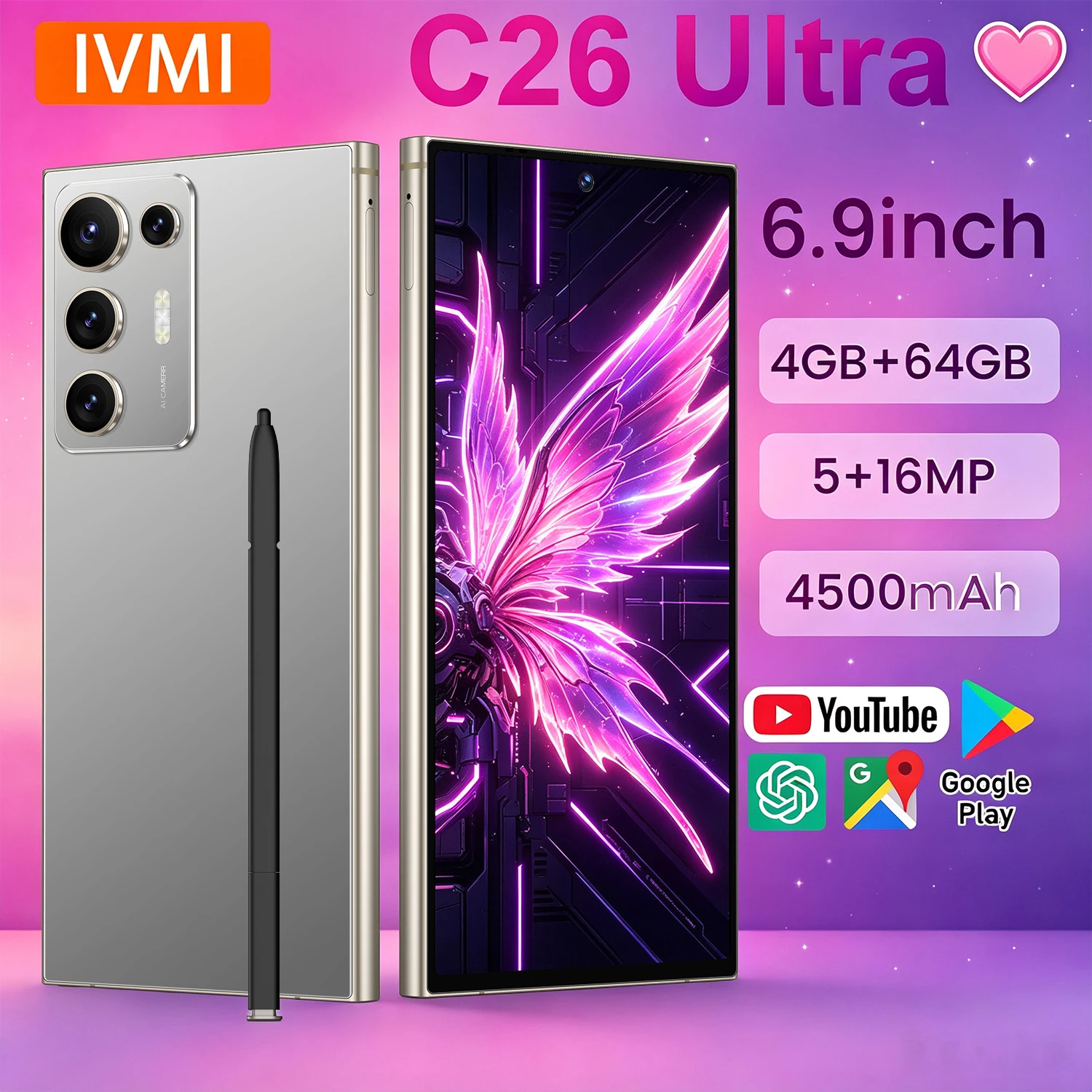 IVMI Smartphones C26 Ultra Android 10.0 Dual SIM 6.9