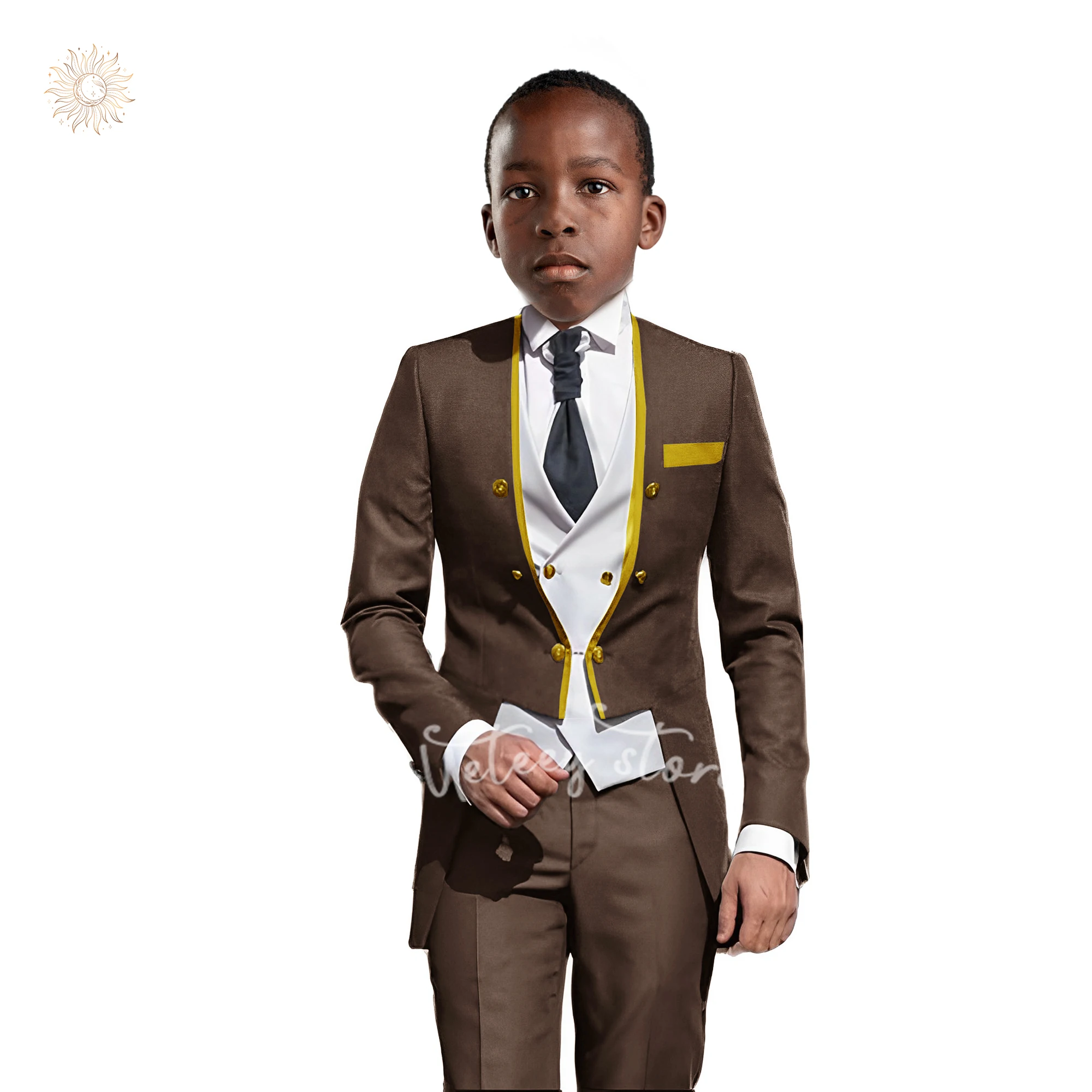 Boys Tuxedo Suit Slim Fit 3 Pieces Kids Formal Suit Blazer Pants Vest Set fit 3-16 Years