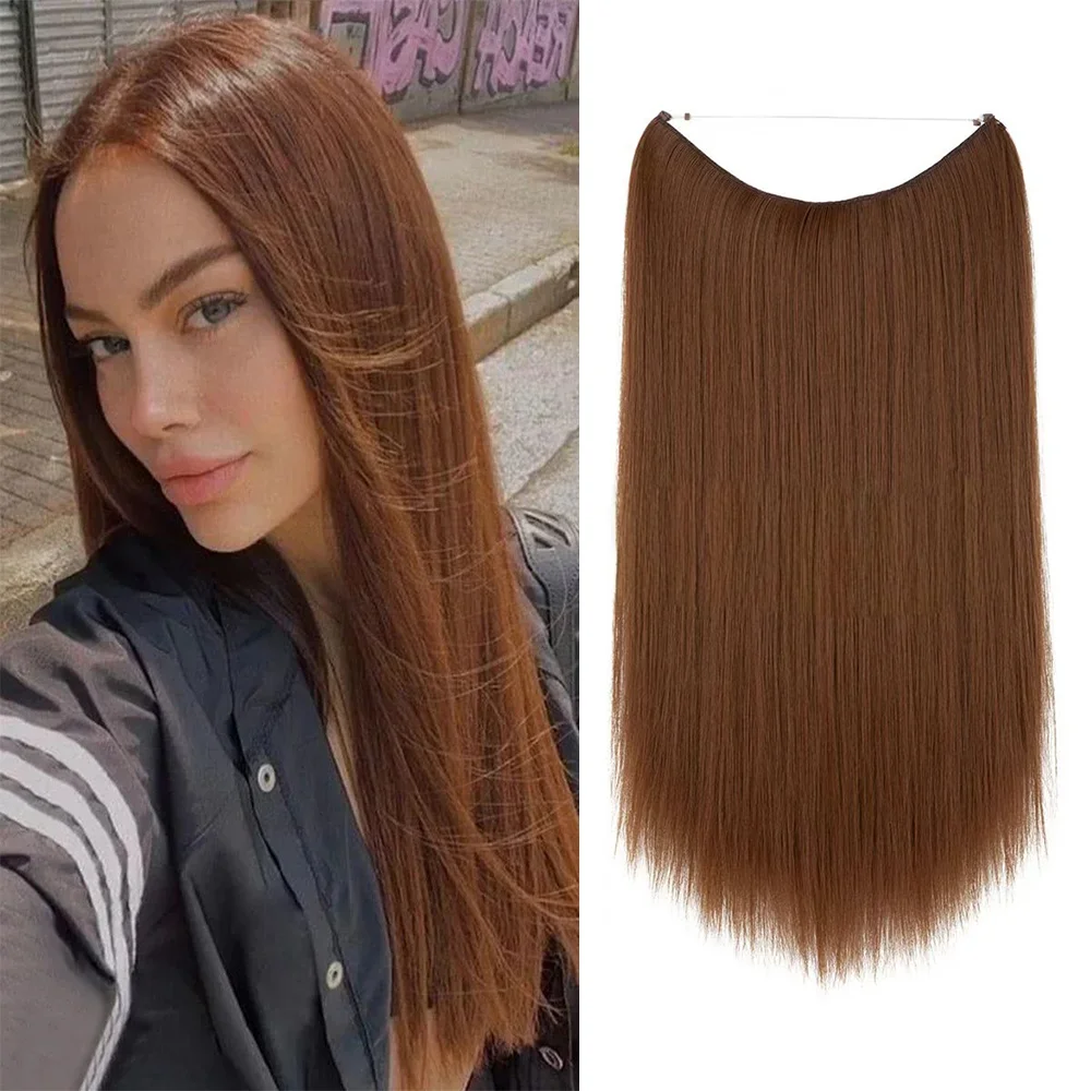 

22" 120g Synthetic Halo Hair Extensions With Clip 27-613 Blonde Auburn Brown High Temperature Fiber Thick Hair False Hair Piece