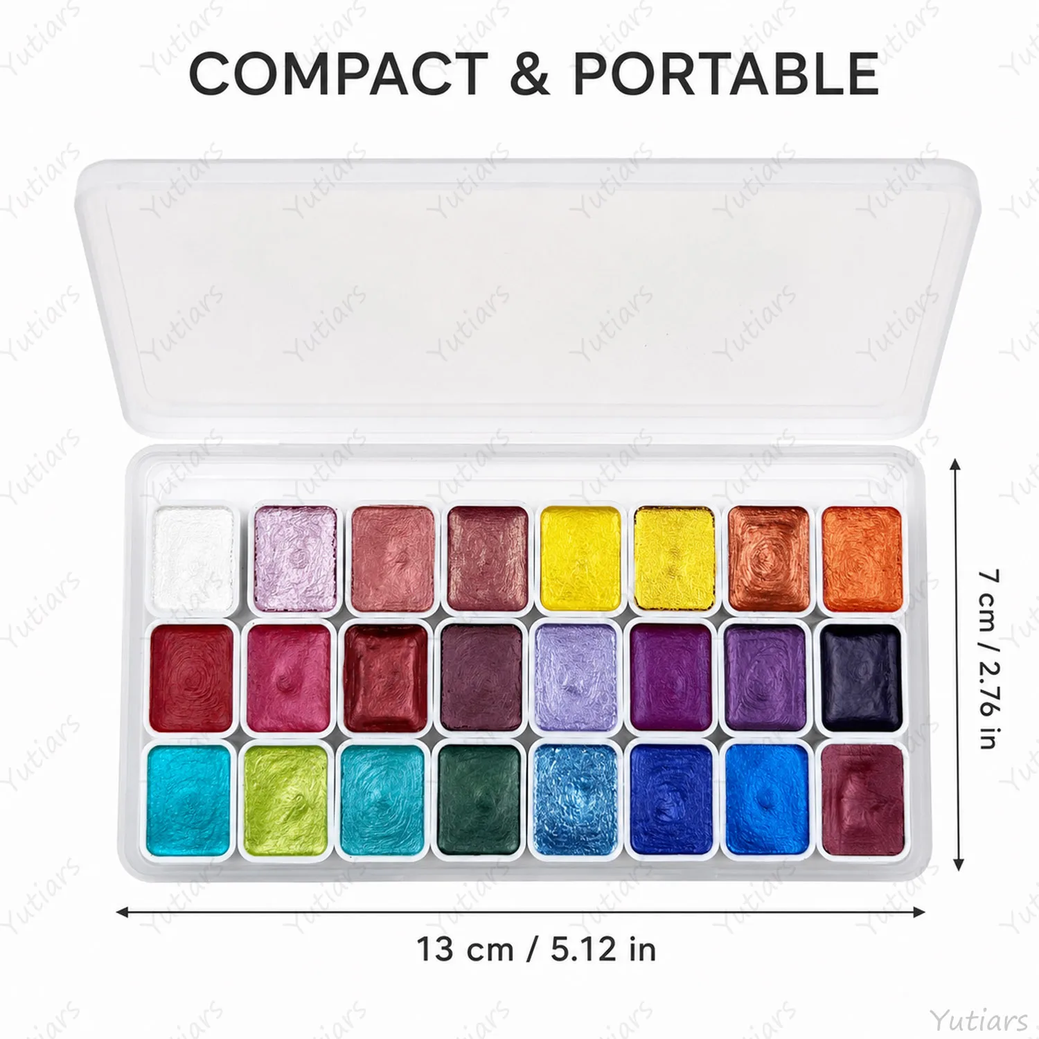 24 Color Pearlescent Watercolor Paint Set Portable Shimmer Palette in Transparent Case for DIY Art Painting Craft Supplies