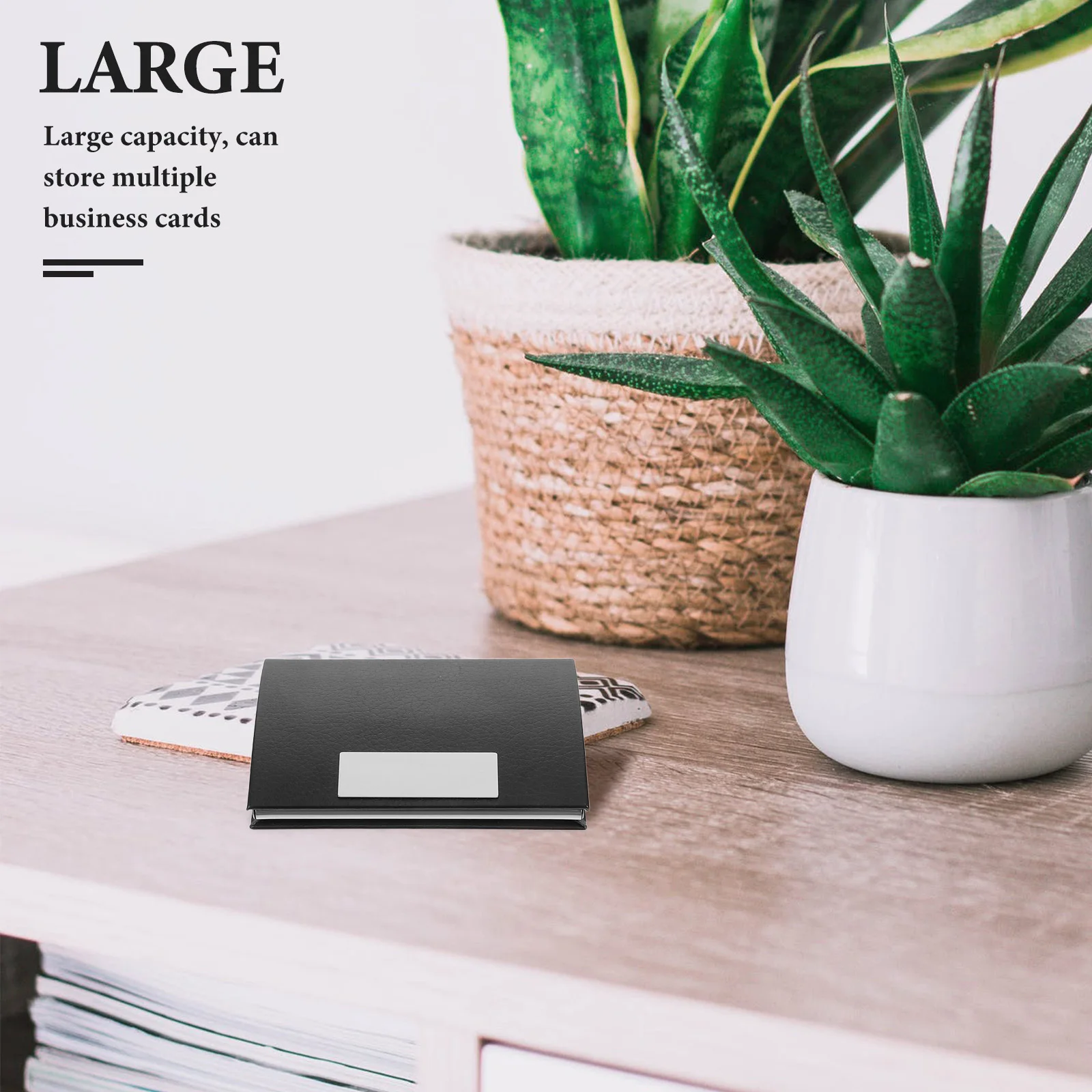 Business Card Holder Pu Flip Cover Metal Case Large Capacity Durable Card Organizer Desk Accessory For Networking Events